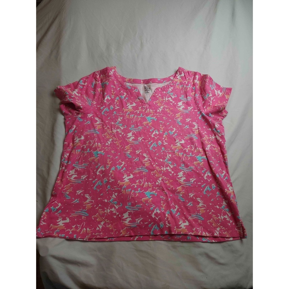 Kim Rogers Top Womens 1X Plus Size Pink Abstract Dopamine Dressing Feminine Cozy